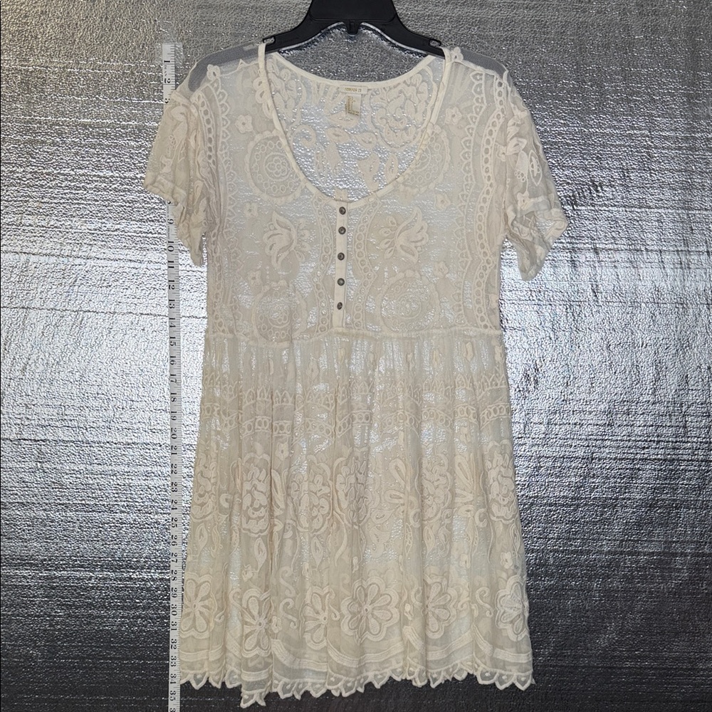 Forever 21 Ivory Floral Lace Overlay Top